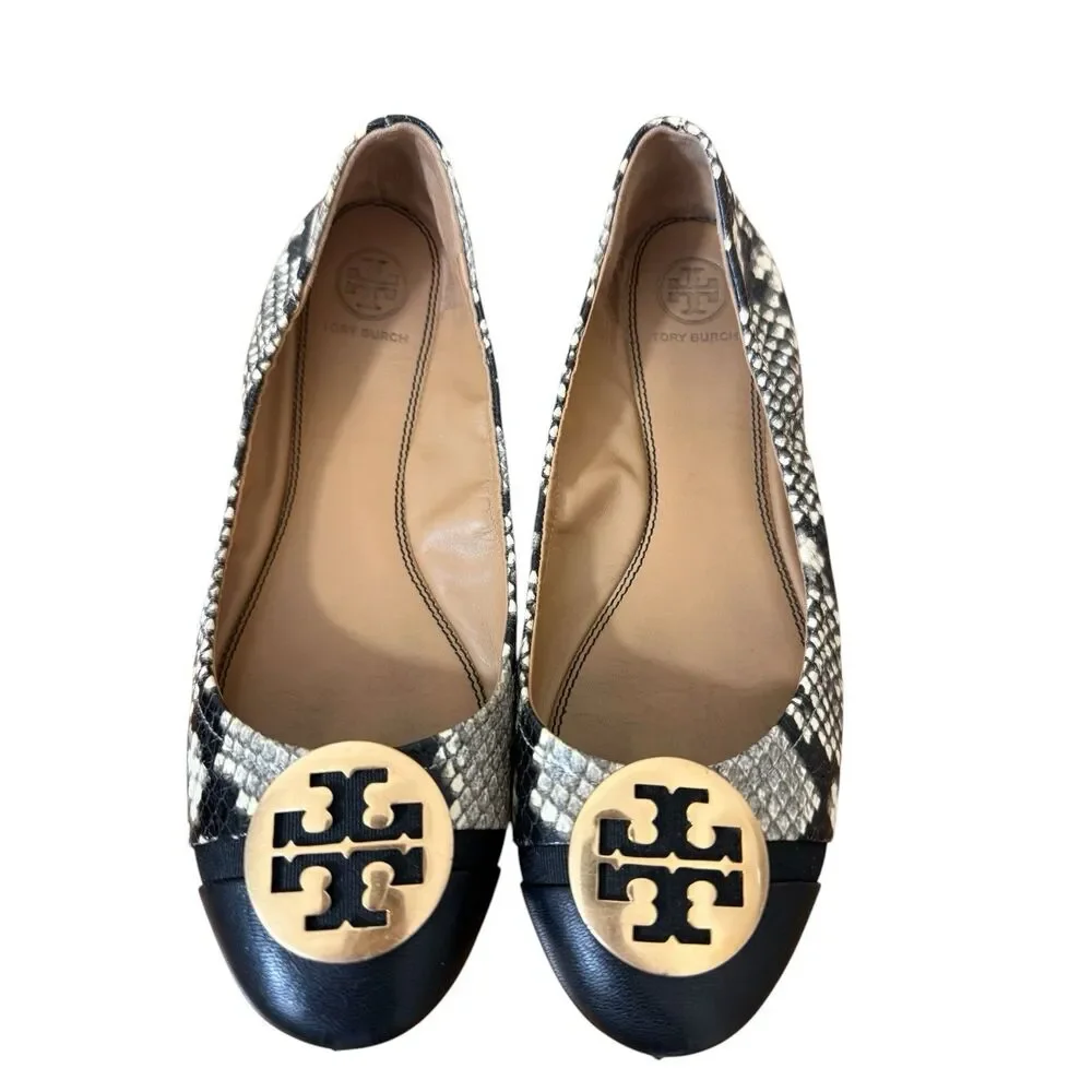 Tory Burch Ballet Flats Womens Sz 8 Cap Toe Minnie Snake Skin Print